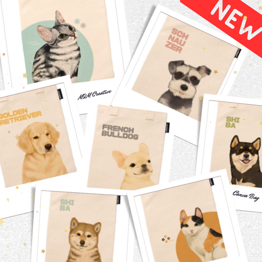 Adorable Pet Canvas Tote Bag / 12 Type /  100% Hand-Made